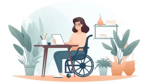 Woman in a wheelchair working at her desk