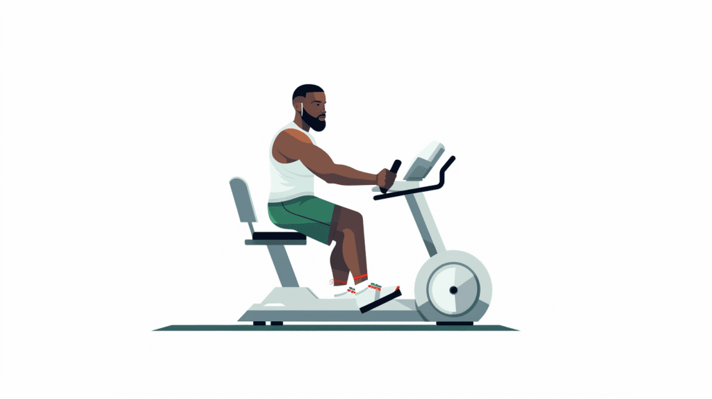 Employee on exercise bike