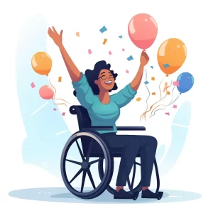 Young Black woman in a wheelchair celebrating