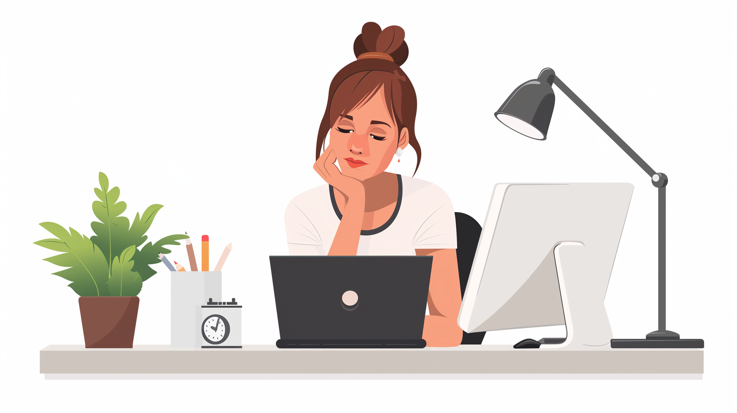 Woman working at her desk thinking what to do next
