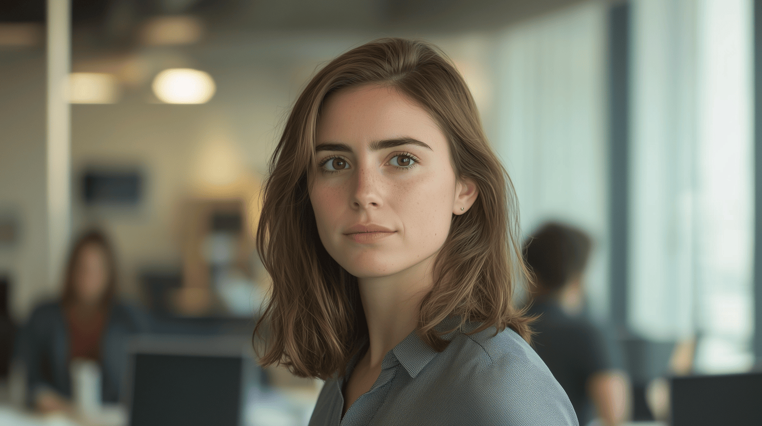 Woman looking thoughtful in work setting