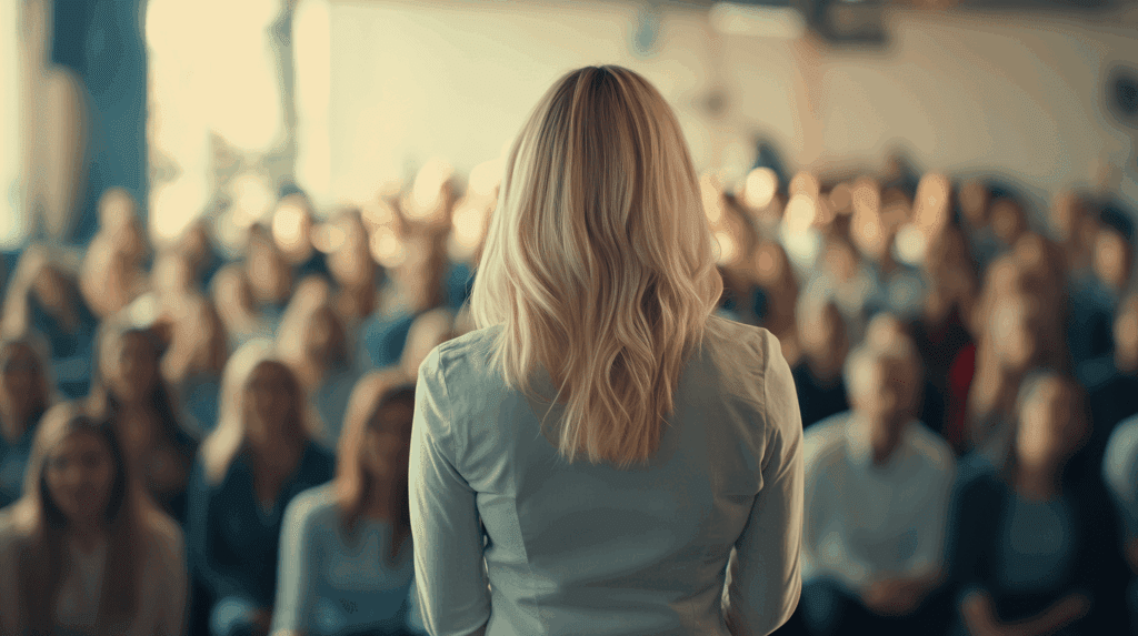 Woman presenting survey information to her coworkers