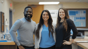 3 coworkers in a hospital setting