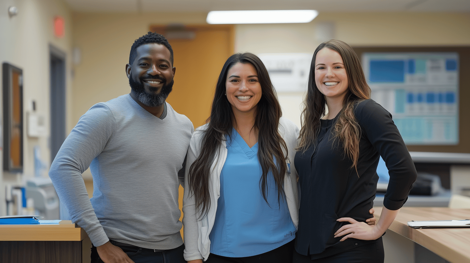 3 coworkers in a hospital setting