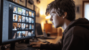 Remote employee on a meeting with colleagues