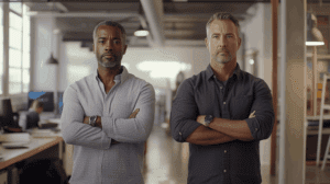 two male colleagues standing side by side