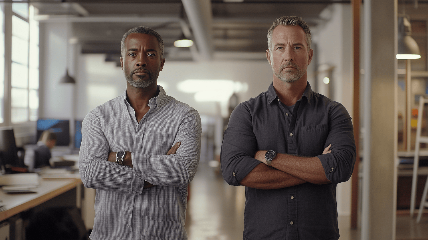 two male colleagues standing side by side