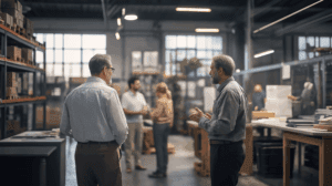 Warehouse managers discussing things on the floor