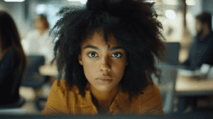 Woman burned out at work