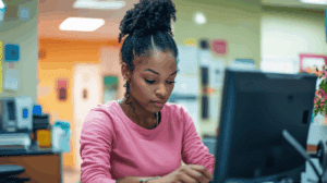 Woman working in medical office setting