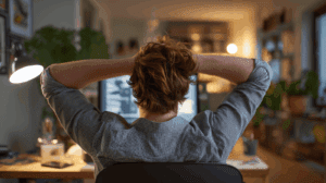 Employee at their home office computer scratching their head