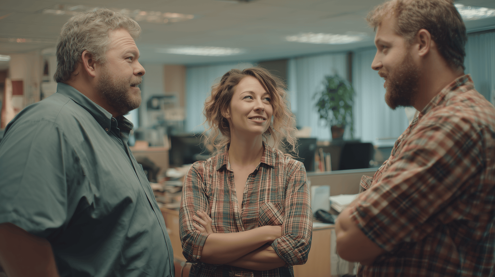 Employees talking in the office