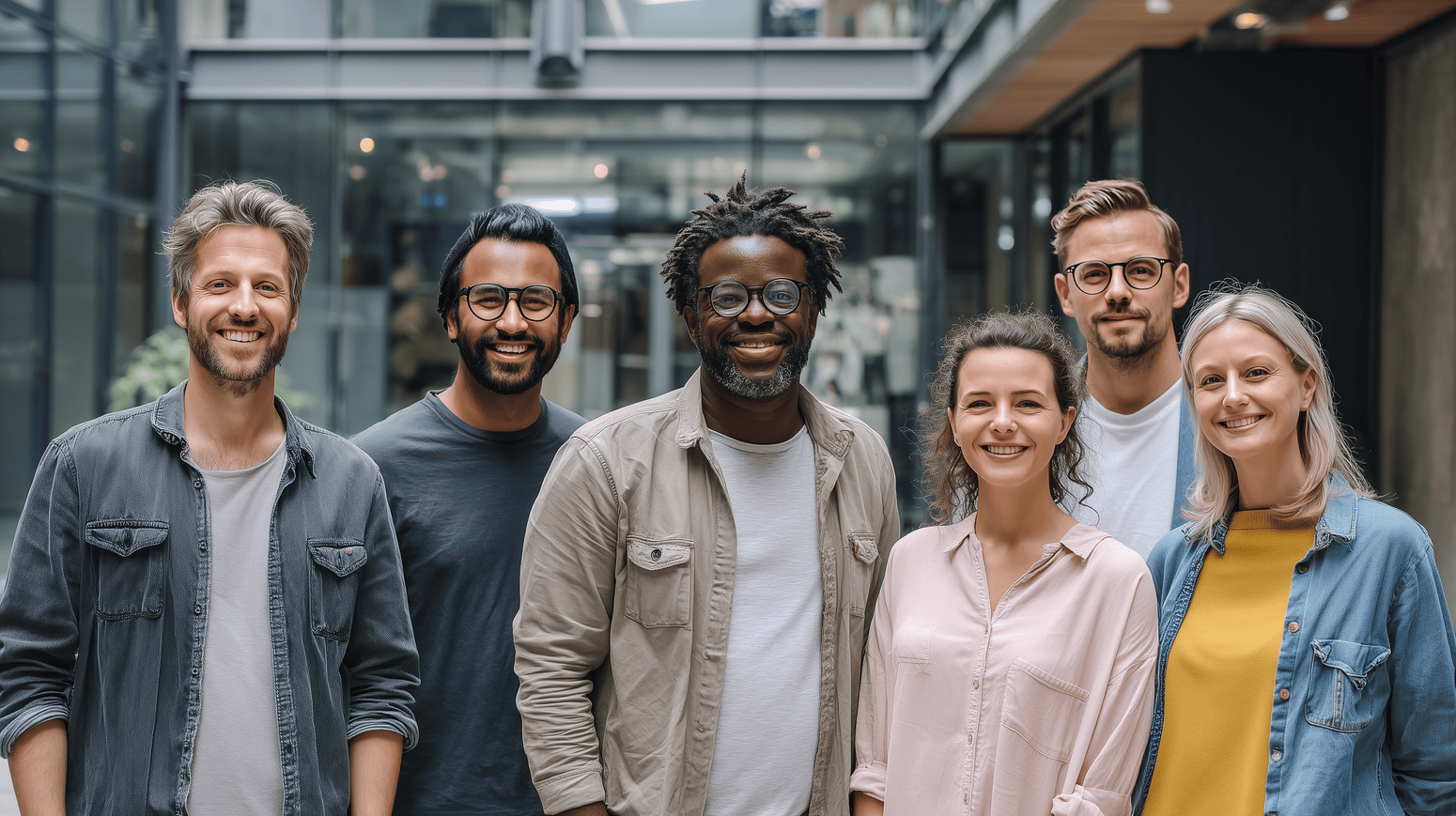 Group of employees standing outside the office