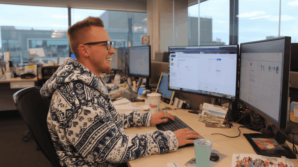 New employee working at his desk in the office
