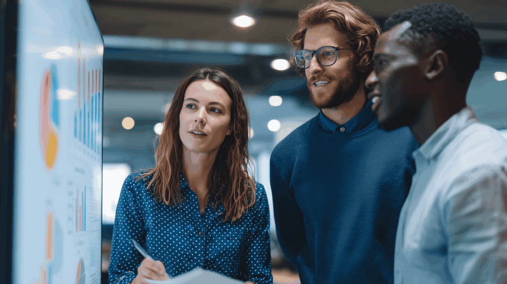 Colleagues reviewing a powerpoint together