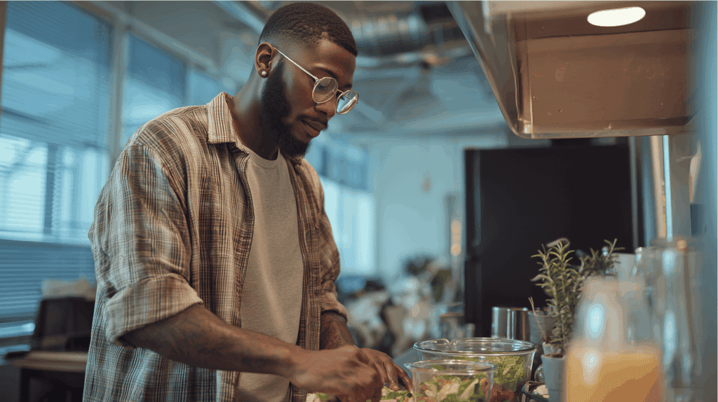 Man preparing lunch at work