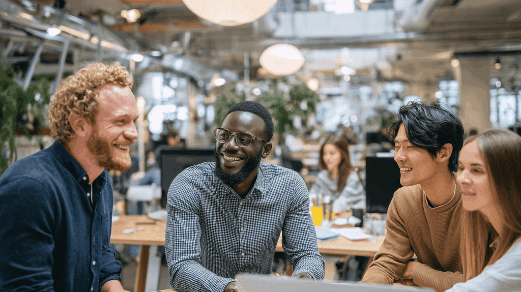 Coworkers in the workplace talking