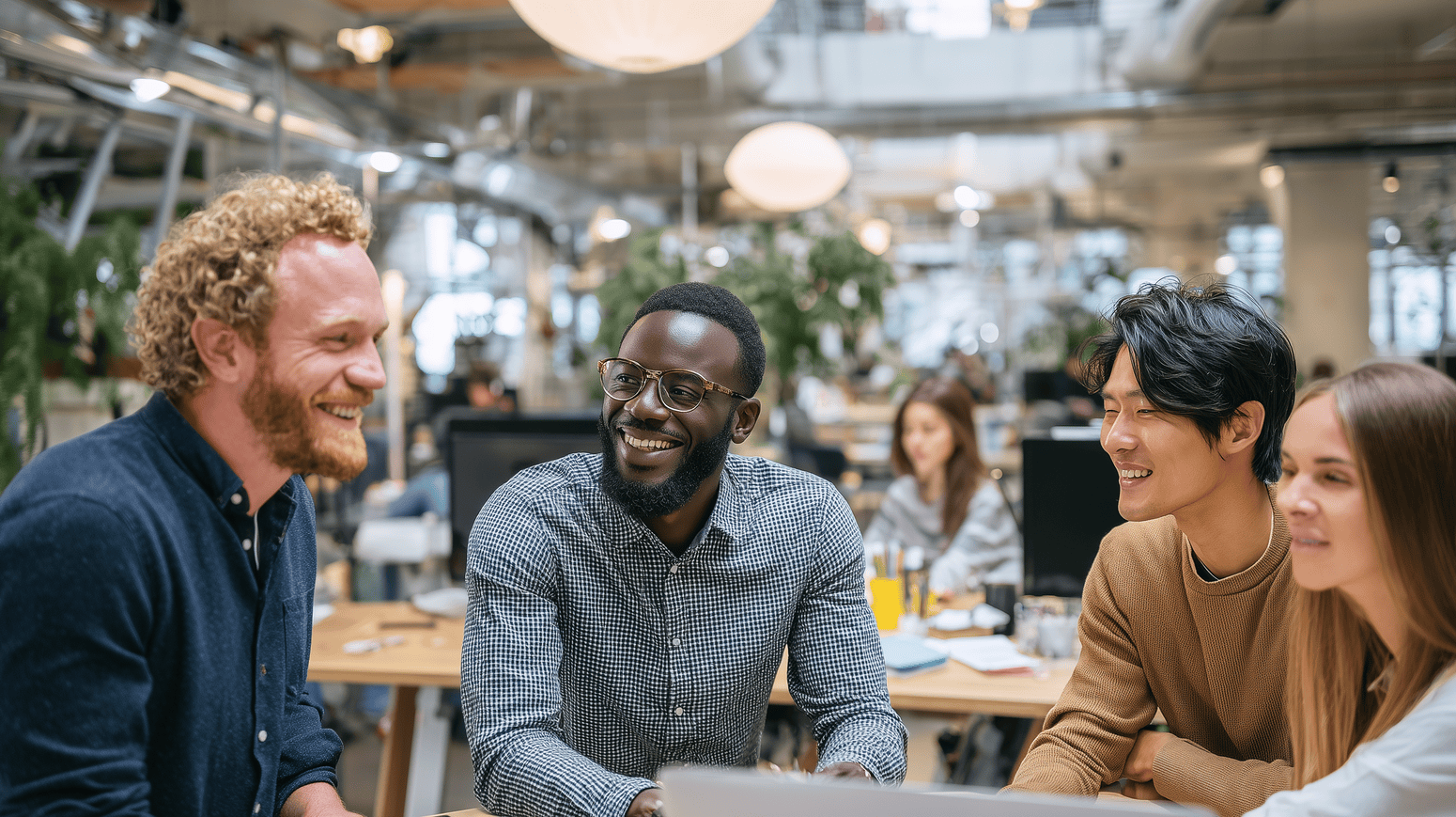 Coworkers in the workplace talking